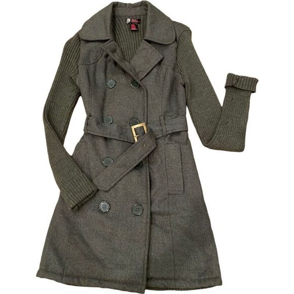 JJ Basics Trench Belted Long Sweater Cardigan Jacket Olive Green Size Small - Picture 1 of 14
